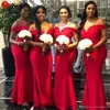 Nowa afrykańska czerwona syrena sukienki druhna z ramion długość podłogi długie suknie ślubne sukienki na imprezę szatą de soiree 2024