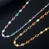 Chains ThreeGraces Fashion Multicolor Cubic Zirconia Silver Color Chain Necklace For Women Trendy Dubai Party Costume Jewelry PN178