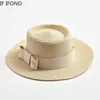 Breda randen hattar hink hattar nya våren/sommaren Str Womens Round Camel Flat Top Bow Dress C Travel Sun Hat Gorra J240425