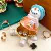 Sculptures Metal Snowman Trinket Box Crystals Figurine Collectible Hand Painted Jewelry Storage Case Home Decor Christmas Theme Lady's Gift