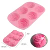 Stampi in silicone 6 fori fiore rosa gelatura ghisa sapone cioccolato 3d cupcake forme da forno a forme da forno muffin muffin stampo