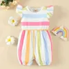 Rompers 2022 NOUVEAU-né les vêtements de bébé Summer Baby Girls Vêtements Colorful Rainbow Stripe Flight Sleeves Baby Suit Cool bébé