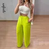 Women's Two Piece Pants Wefads Women Two Piece Set Summer Sexy Solid Halter Slveless Backless High Waist Slim Top Loose Wide Legs Pants Set Strtwear Y240426