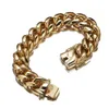 Heren Gold kleur roestvrij staal stoep Cuban link Miami ketting armband hiphop armband sieraden kerstcadeau 18 mm 711inch 240417