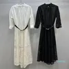 Sukienka damska europejska marka mody czarno -biały bawełniany motyl koronkowy sukienka stojakowa
