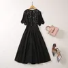 Party Dresses Women's Black Lace Patchwork A-Line Princess Dress Elegant O-Neck Kort ärm 06028