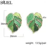 Pendientes colgantes de hojas de hojas rosa verde de esmjel smjel