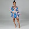 Robes de travail Brand Africain 2 PCS Femmes Set Luxury Imprimerie Collier de remin-down Blouse mini robe sexy Sexy Night Club