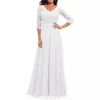 Casual Dresses Women's Long Dress Evening Party Wedding Vintage Elegant Solid Color Lace V-neck Mid-Sleeve Backless Back Zipper Female