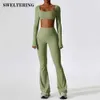 Women's Tracksuits 2-piece womens track and field suit yoga set sportswear gym attire fitness long sleeved crop top waist tight sportswear 240424
