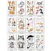 タトゥー転送12pcs/set漫画猫一時的なタトゥー子供子供かわいいペットボディステッカー使い捨ての動物タトゥージープライアギフト240426