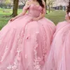 Mexican Vestido de 15 Anos Pink Charro Quinceanera Abiti Appliques in pizzo perle Tull Corset Sweet 16 Dress Abiti Da Cerimonia