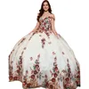 Seedingins Quinceanera Emelcodery Off Dresses 3d цветочное плечо блеск длинное сладкое 16 платье для девушек для девушек Tuler Prom Special Plays 2024