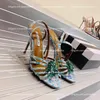 Marque d'été de luxe Aquazzura Sandals Designers Slippers Chaussures pour femmes Transparentes Fleur Crystal Rignestone Stiletto Heel Factory Shoe PVC Sandale à talons hauts
