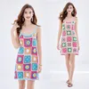 Nya kvinnor mode spaghetti rem stickad virkning blommigt mönster ihålig strandkort klänning