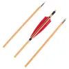 Arrow 6/12/24 PCS Flèche en bois traditionnelle faite à la main avec un bouclier rouge 5 pouces plume de dinde pour le tir de tir à l'arc extérieur à l'arc long