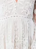 Vestido comprido de renda de verão Bohemian bordado maxi feminino V pescoço oco para férias casuais brancas 240418