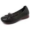 Casual Shoes 2024 Spring Summer Bow Hollow äkta läder Kvinnor Sandaler Soft Comfort Woman Wedges Plus Size