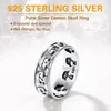 U7 925 Sterling Retro Vintage Silver Skulls Ring Multiple Head Skeleton Gothic Punk Unisex Jewelry Unisex Halloween Style 240424