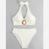 Nouveau maillot de bain haut de gamme de bikini sexy à col en v à col en V blanc