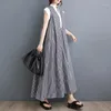 Lässige Kleider Sommer V-Ausschnitt Kleider Frauen gestreifter Print Fashion Loose Ruffle Ladies Plissee Frau übergroße lange A-Linie