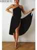 女性ビーチスリップミディサマーワンピースドレスY2Kストリートウェアの服ブラックホワイトノースリーブ包帯240418のロングドレス
