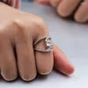 With Side Stones BUY Clear CZ Stone Ring For Women Unique Design Hollow Party Silver Color Engagement Jewelry Dropship