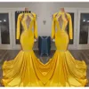 Robes de bal Gold pour les filles noires jaunes Robe de fête africaine à manches longues OCN Robe de soirée Sirène Robe de Femme Mariage 0210