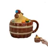 Tasses 450ml Migne Capybara Tasse avec couvercle Creative Ceramic Coffee Cup Kawaii Funny Animal Easy To-Hold