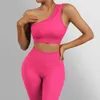 Women's Tracksuits Seamless yoga set for womens fitness one shoulder cut top waist circumference 2-piece sportswear fitness wear 240424