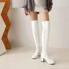 Boots Patent PU Leather Orange Green Color Overknees Womens Winter Shoes Plus Size 32-48 Thigh High Long Over-the-knee Heels