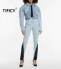 Damesjeans Tify rekbare en slanke broek Spring herfst gepersonaliseerde contrastkleurvlekken gewassen licht Jean Pant
