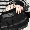 Röcke Dark Academia PU Leder Lace Patchwork Minirock mit Gürtel Frauen sexy japanische y2k Harajuku Gothic Short Black Faldas