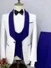 Costumes masculins 2024 White et Bourgogne Médinal Men de Bourgogne Fashion Slim Fit Blazer Set Groom Tuxedo Trajes Elegante Para Hombres 3 Piece