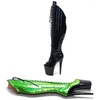 Dansschoenen Leecabe 20 cm/8inch zwart met groene bovenste open teen platform Disco Party High Heel Pole Boot