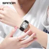 Sanda rechthoekige polshorloges voor vrouwen Silver Case horloges luxe merk Lederen band Quartz Clock Zegarek Damski 1108 240425