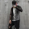 Nightclub DJ singer sexy mesh hip hop punk rock t shirt long tops with waist rope mens harajuku gothic hooded tee shirts cloak 240417