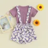 Giyim Setleri 2 PCS Toddler Bebek Kız Düz Renk Kısa Kollu Yürütülmüş Üstler Çiçek Baskı Askı Şortları Yaz Günlük Giysileri