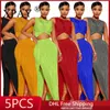 Robes de travail 5pcs en gros articles en vrac crop top slit long jupe deux pièces sets pour femmes ensembles de robes mode sexy elegant y2k x13023