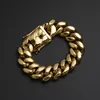 22 mm Hip Hop Solid en acier inoxydable Collier de chaîne cubaine Bracelet 18k plaqué or