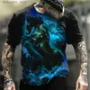 Men's T-Shirts Fashionable electric lights dazzling printed animal patterns short sleeved summer mens casual quick drying large-sized ClothingTop Q240425