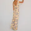 Abiti casual Heziowyun femminile Sleeveless Disegna Vale a V Deep Tie-Up Flower Summer Summer Maxi Long Dress per feste di vacanza