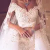 Lace The Off Arabic Dresses Shoulder Appliques Beaded Pearls Wedding Dress Detachable Skirt Plus Size Bridal Gowns Robe De Mariee