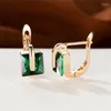 Backs Earrings Cute Female Bridal Gold Color Wedding Clip Luxury Crystal Water Blue Square Stone Jewelry For Women