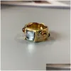 Bands Anneaux Niche Mondo rétro Retro Gemstone Ring incrustée Lumière Luxury High Court Style Gold Index Ins Fashion All-Match Jewelry Gift Dhkov