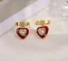 Designer Heart Earrings for Women High Quality Luxury Red Love Gold Rhinestone Copper Circle Chandelier Earring smycken gåvor gratis fartyg