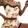 Women's Sleepwear Two Piece Set Of Womens Home Casual Printed Camisole Top And Shorts Set Womens Sexy Pajama Set Y240426