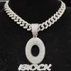 Strands Mens and Womens Hip Hop Block Pendant Necklace All Crystal Cuban Chain Hip Hop Letter Necklace Fashion Charm Jewelry Gift 240424