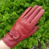women's genuine leather gloves red sheepskin gloves autumn and winter fashion female windproof gloves