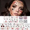 Tattoo overdracht Halloween Waterdichte tijdelijke tattoo -stickers gezichtsmake -up speciale gezichtsdood schedellichaam verkleed voor Halloween i6a8 240427